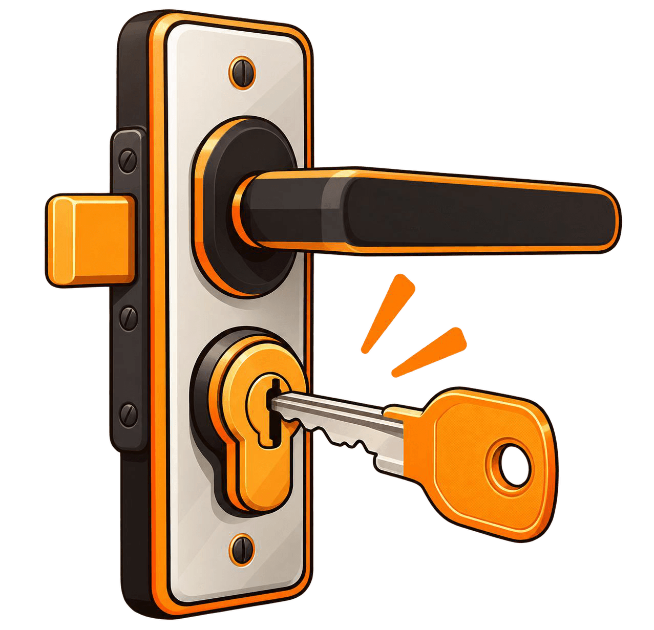 Door handle, lock and key illustration